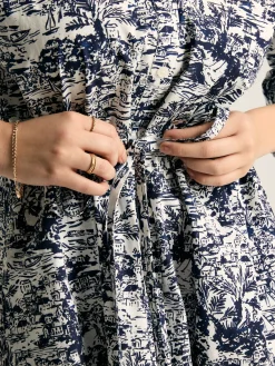 Francesca Blue/White Tie Waist Shirt Dress