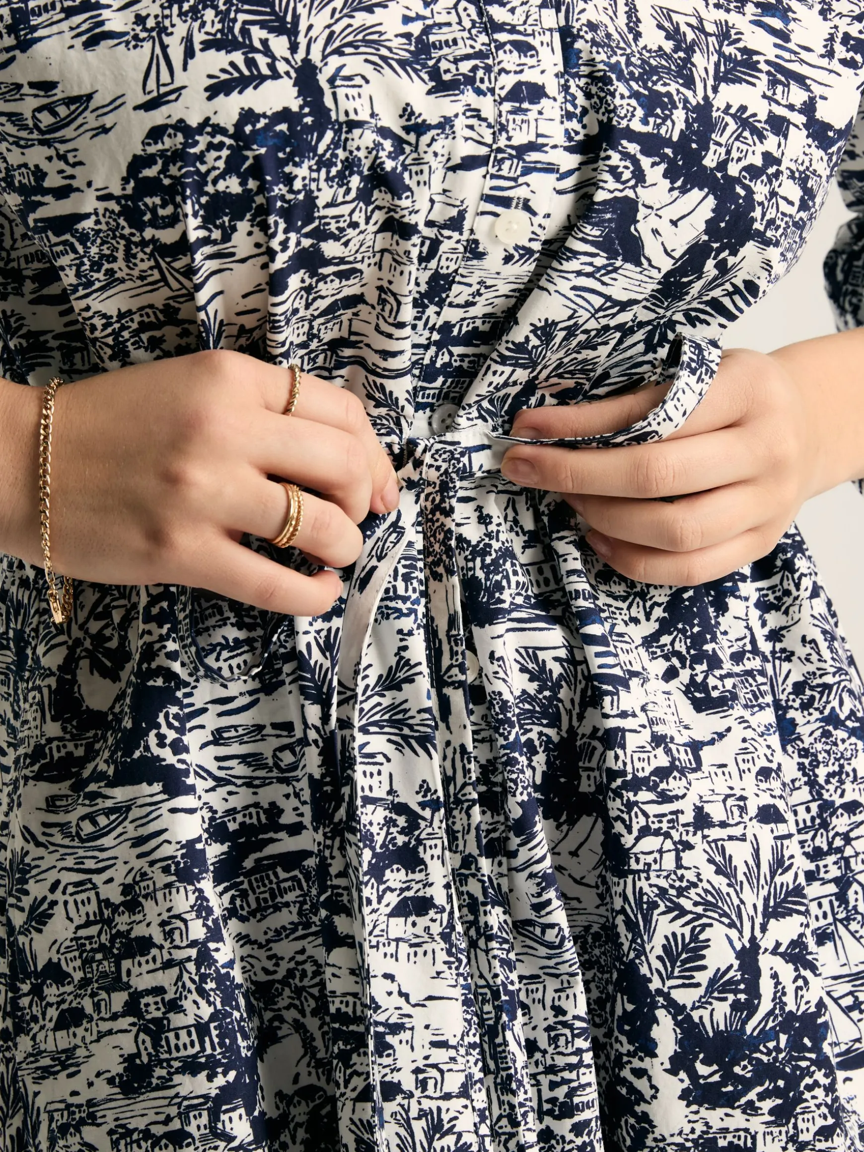 Francesca Blue/White Tie Waist Shirt Dress