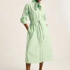 Francesca Green & White Tie Waist Shirt Dress