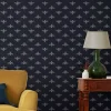 French Navy Block Print Bee 10M Wallpaper