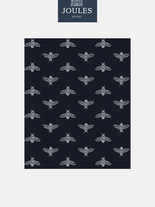 French Navy Block Print Bee 10M Wallpaper