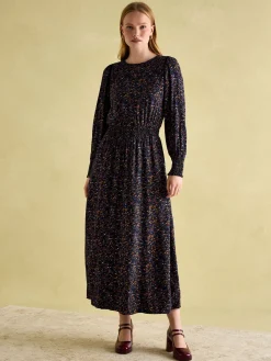 Georgina Navy Multi Elasticated Waist Maxi Dress