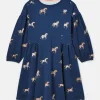 Girls' Aubrey Navy Horse Print Jersey Dress
