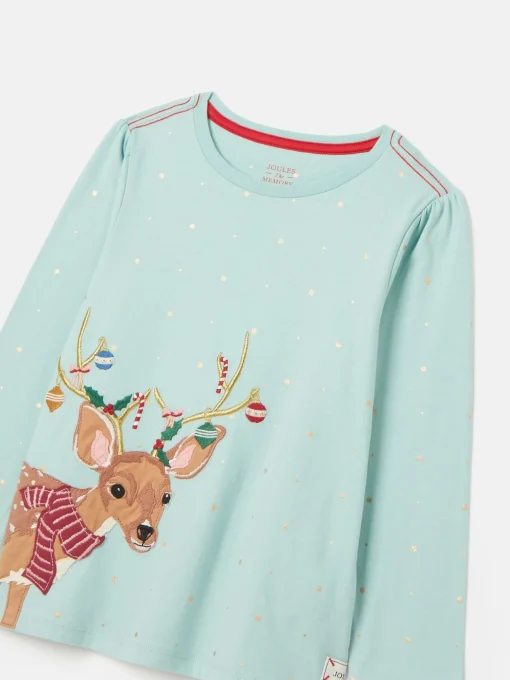 Girls' Ava Green Metallic Star Print Artwork T-Shirt