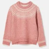 Girls' Charlotte Pink & Cream Fair Isle Jumper