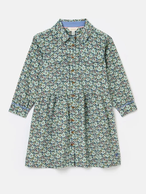 Girls' Elodie Blue Ditsy Print Corduroy Shirt Dress