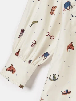 Girls' Liliana Cream Print Pop Over Blouse