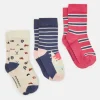 Girls' Neat Feet Navy/Pink 3 Pack Socks