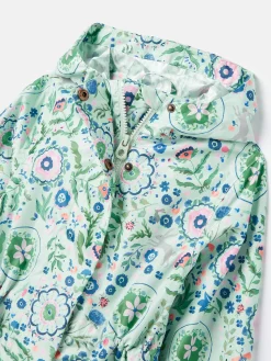 Girls' Rainford Green Floral Waterproof Packable Raincoat With Hood