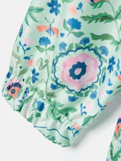 Girls' Rainford Green Floral Waterproof Packable Raincoat With Hood