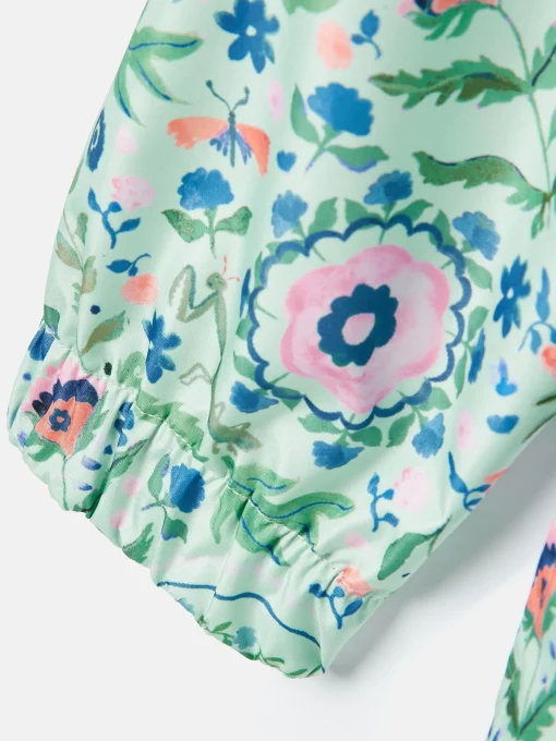 Girls' Rainford Green Floral Waterproof Packable Raincoat With Hood