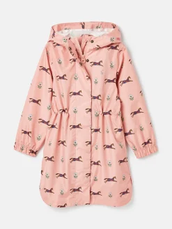 Girls' Rainford Pink Horse Waterproof Packable Raincoat With Hood