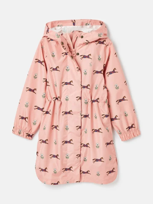 Girls' Rainford Pink Horse Waterproof Packable Raincoat With Hood