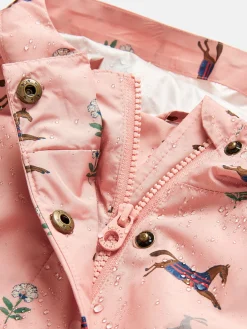 Girls' Rainford Pink Horse Waterproof Packable Raincoat With Hood