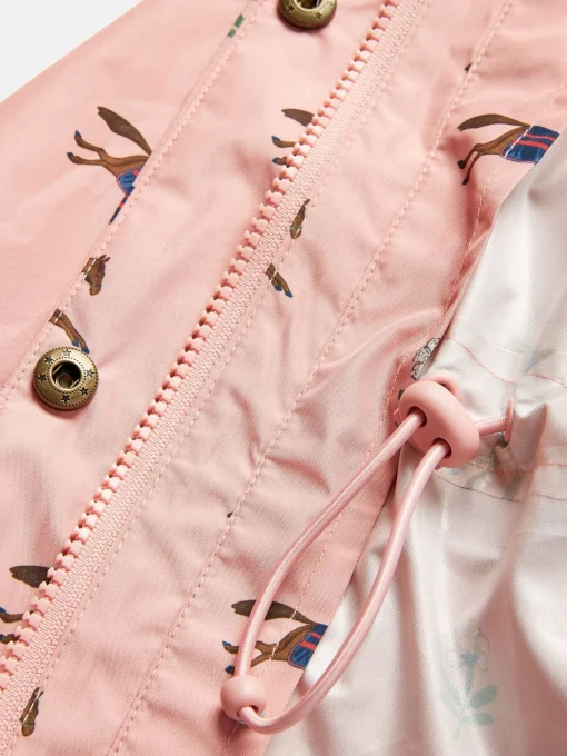 Girls' Rainford Pink Horse Waterproof Packable Raincoat With Hood