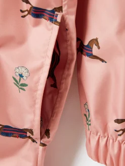 Girls' Rainford Pink Horse Waterproof Packable Raincoat With Hood