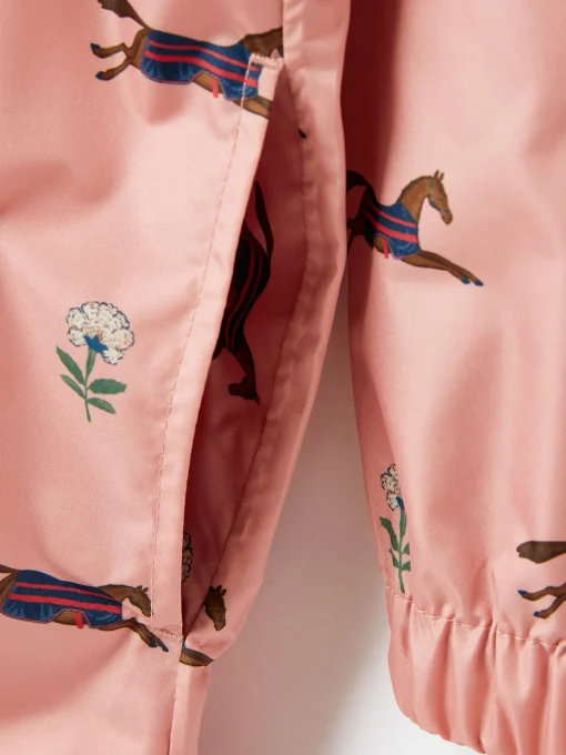 Girls' Rainford Pink Horse Waterproof Packable Raincoat With Hood