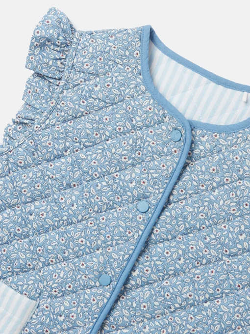 Girls' Raye Blue Floral Reversible Print Quilted Gilet