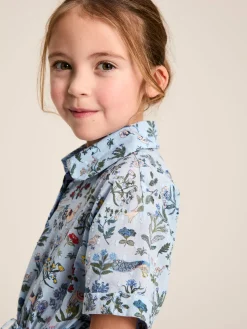 Girls' Summer Blue Textured Shirt Dress