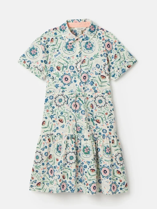 Girls' Summer Pink / Green Textured Shirt Dress