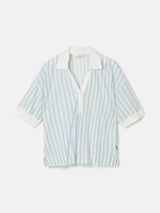 Hadley Blue Stripe Linen Polo Shirt