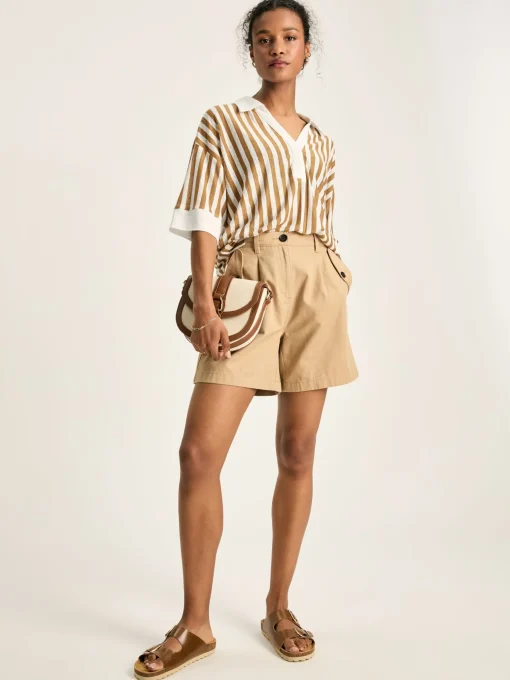 Hadley Tan White Linen Polo Shirt