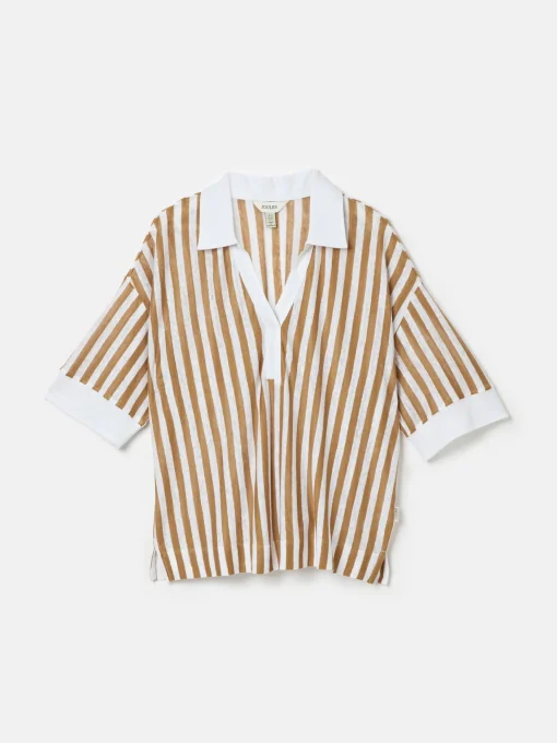 Hadley Tan White Linen Polo Shirt