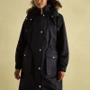 Harpsden Cosy Black Waterproof Fleece Lined Raincoat with Faux Fur Hood