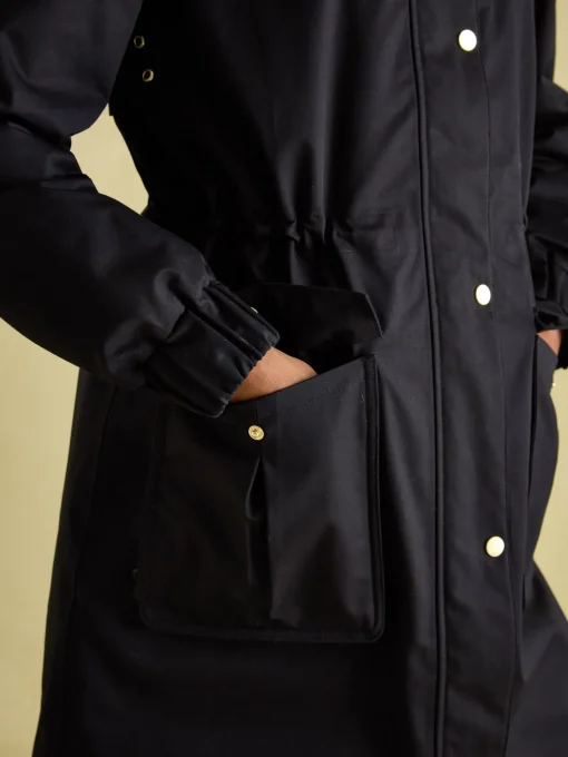 Harpsden Cosy Black Waterproof Fleece Lined Raincoat with Faux Fur Hood