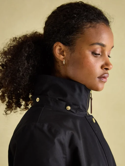 Harpsden Cosy Black Waterproof Fleece Lined Raincoat with Faux Fur Hood