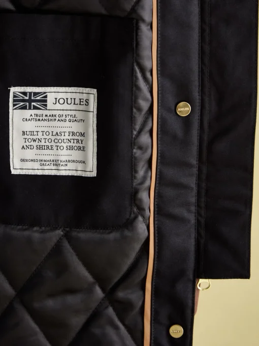 Harpsden Cosy Black Waterproof Fleece Lined Raincoat with Faux Fur Hood