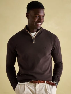 Hillside Brown Quarter Zip Knit Jumper