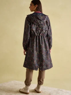 Holkham Navy Blue Paisley Waterproof Packable Raincoat With Hood