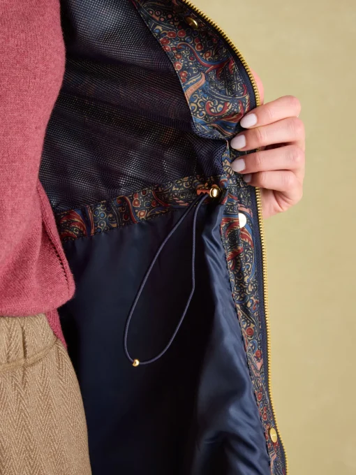 Holkham Navy Blue Paisley Waterproof Packable Raincoat With Hood