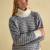 Ingrid Cream/Navy Patterned Jumper with Detachable Roll Neck