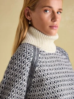 Ingrid Cream/Navy Patterned Jumper with Detachable Roll Neck