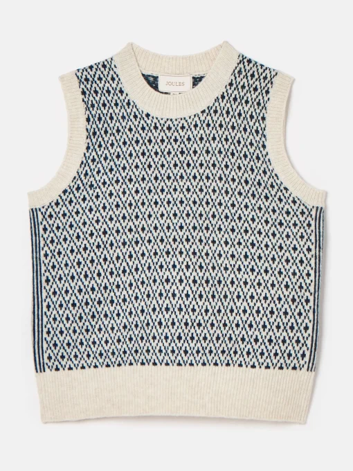 Ingrid Cream/Navy Patterned Knitted Vest