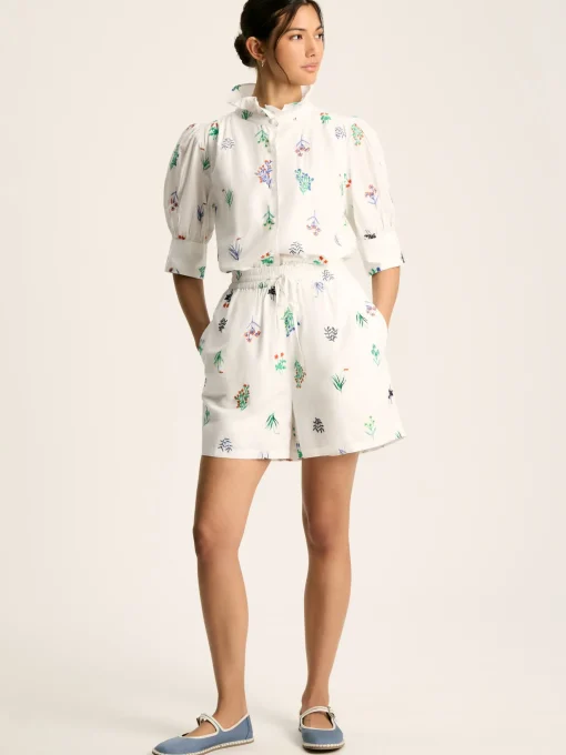 Iris White Ground Embroidered Shorts