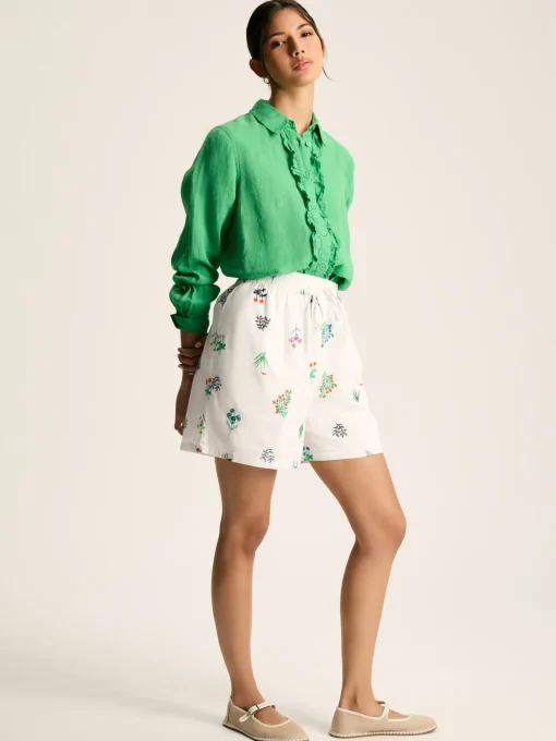 Iris White Ground Embroidered Shorts