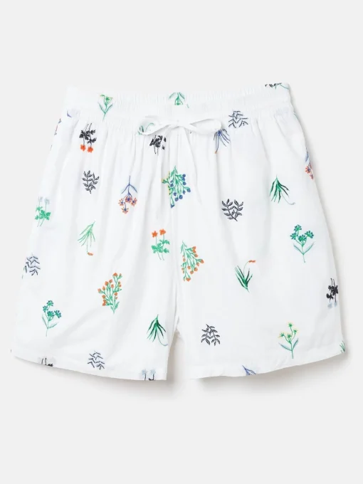 Iris White Ground Embroidered Shorts