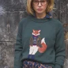 Jonty Dark Green Intarsia Fox Knit Jumper
