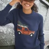 Jonty Navy Blue Intarsia Fox Knit Jumper
