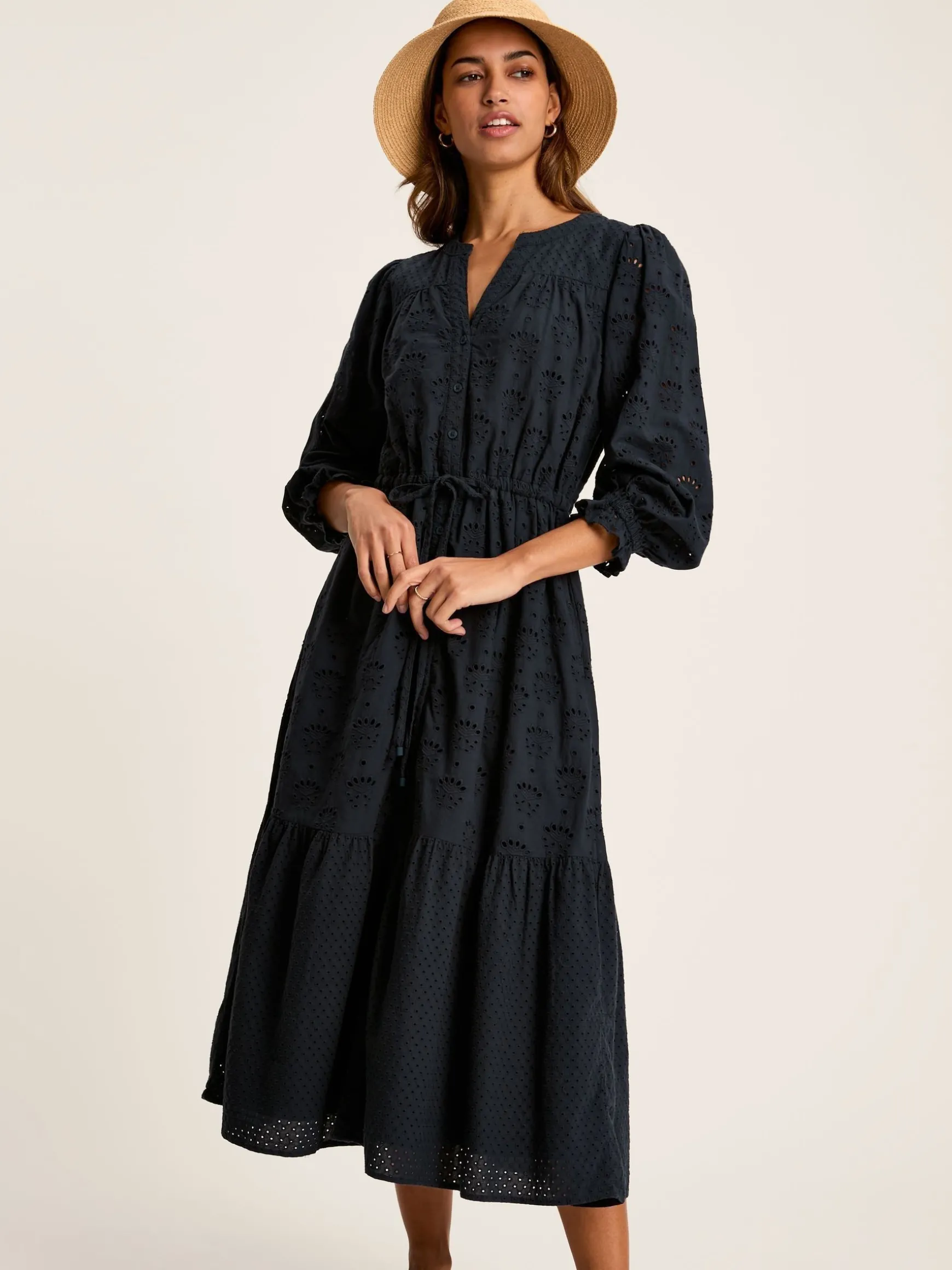 Juliana Navy Blue Broderie Dress