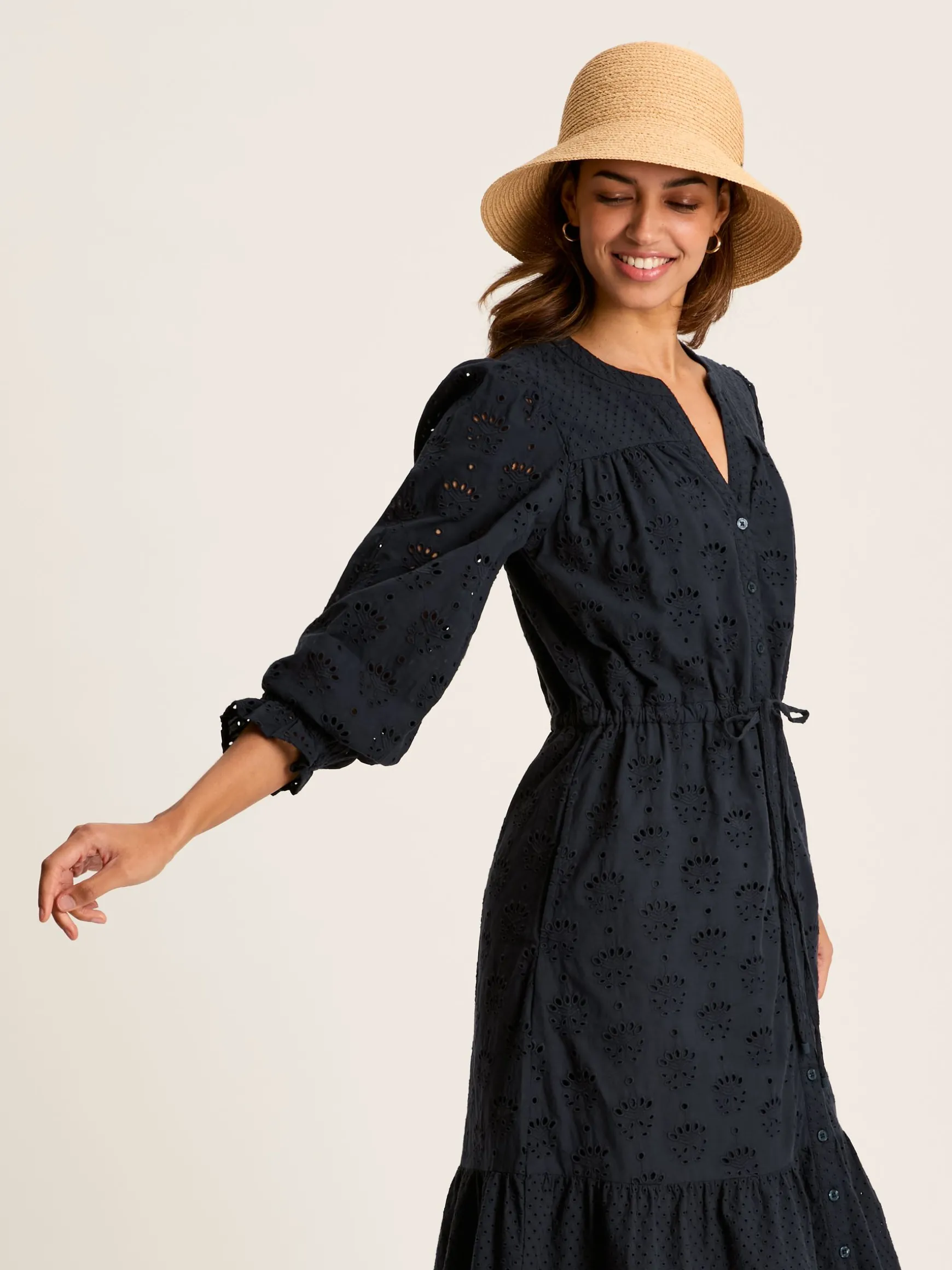 Juliana Navy Blue Broderie Dress