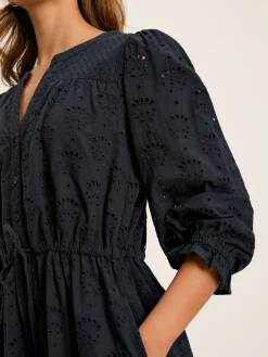 Juliana Navy Blue Broderie Dress