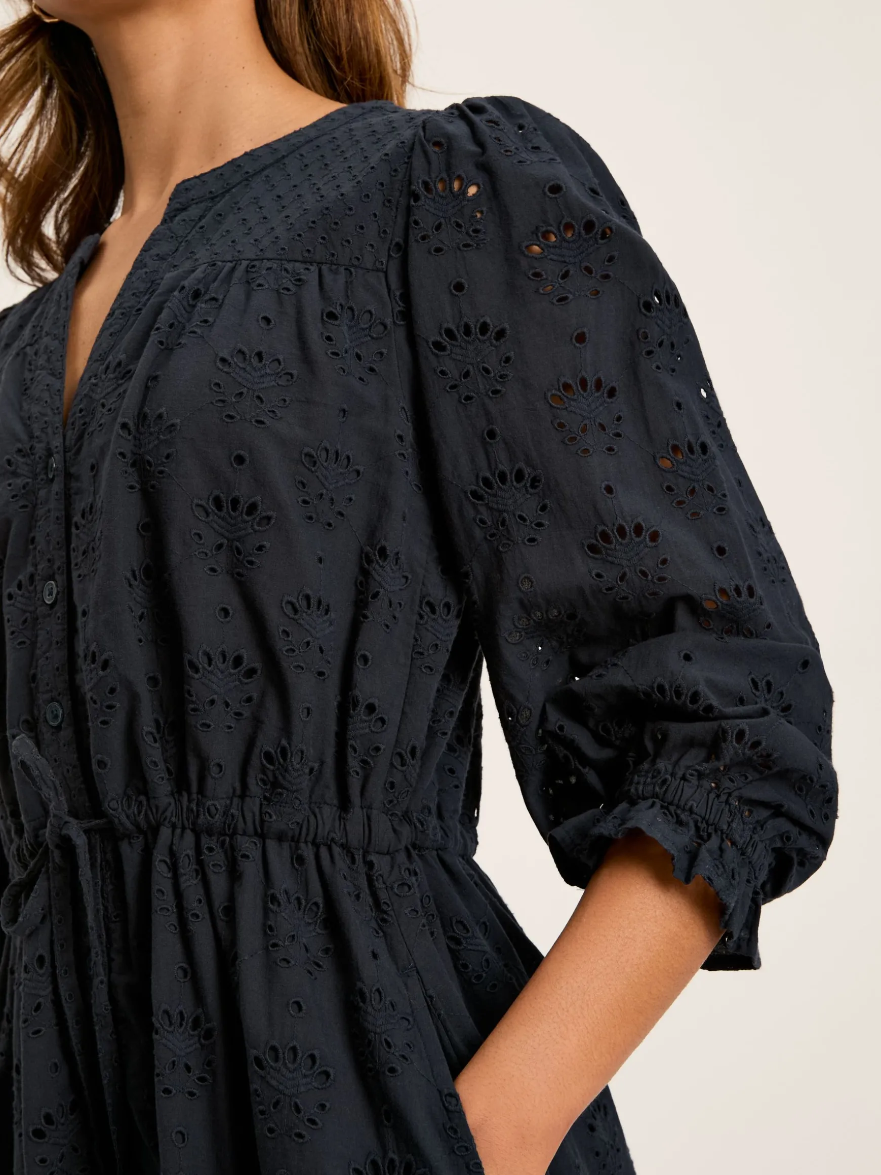 Juliana Navy Blue Broderie Dress