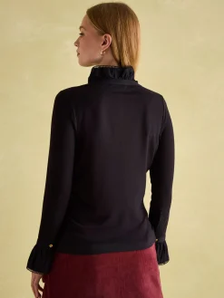 Kate Black Long Sleeve Frilled Neck Top