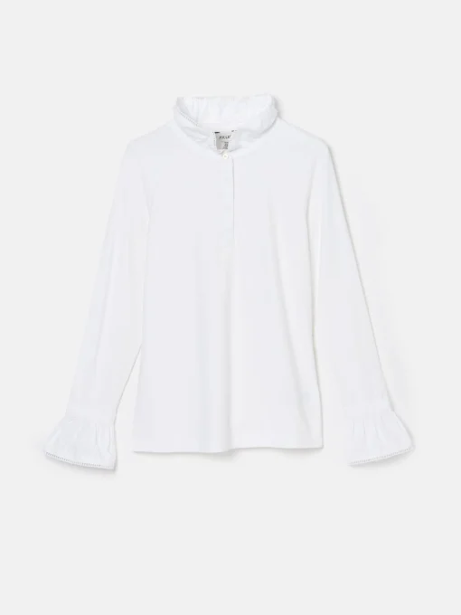 Kate White Long Sleeve Frilled Neck Top