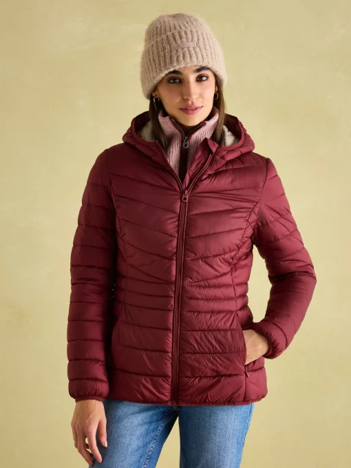 Kenley Dark Red Showerproof Padded Coat with Hood