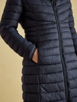 Kenley Navy Showerproof Long Padded Coat with Hood